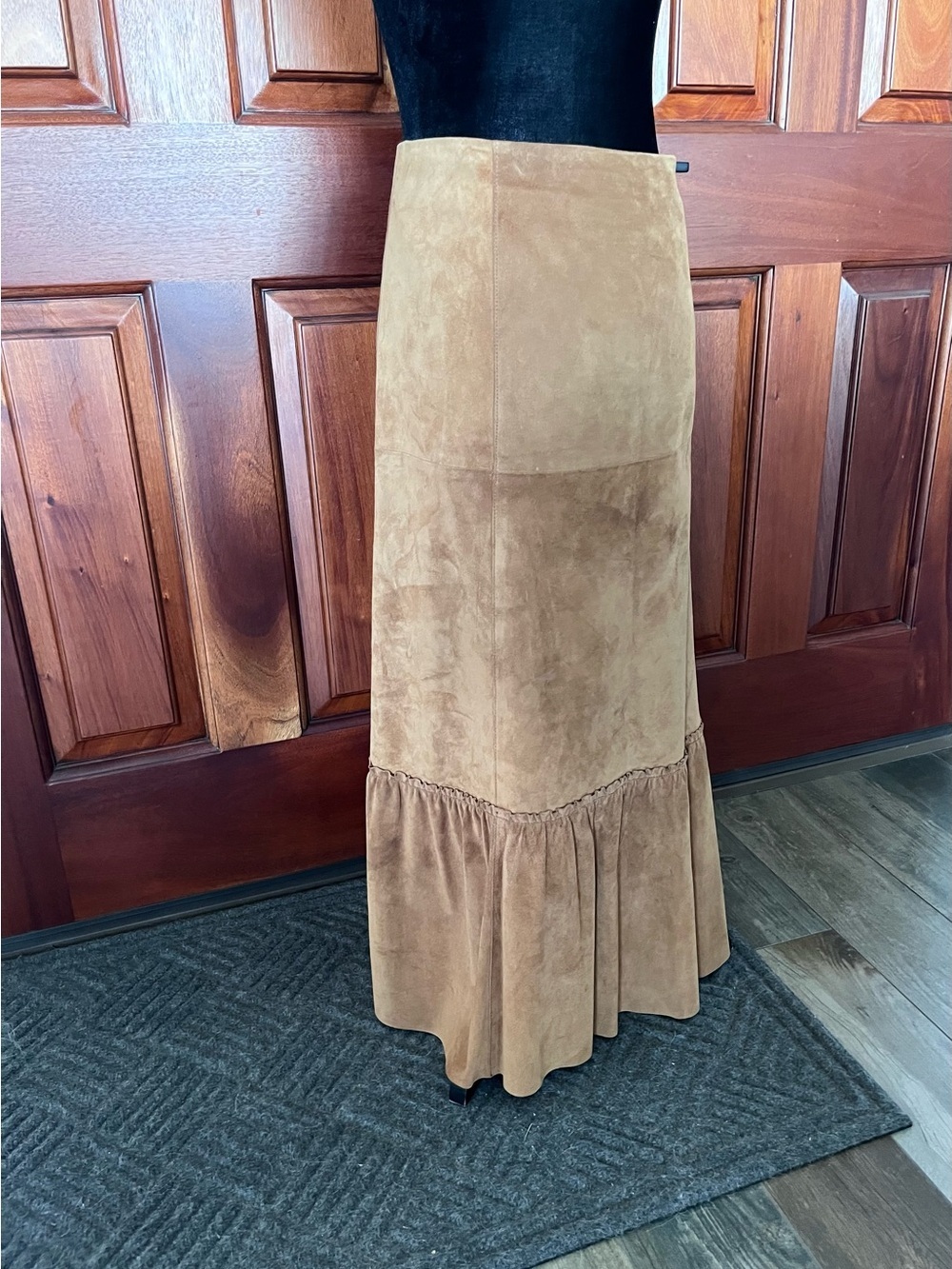 Weekend Max Mara Size 14 Suede Leather Maxi Ruffle Skirt Maxi A-line Vintage